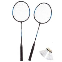 Badminton set blauw/zwart met 2 shuttles en opbergtas - thumbnail