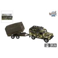 Kids Globe die-cast land rover met aanhanger leger, 27cm