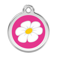Daisy Flower Hot Pink roestvrijstalen hondenpenning large/groot dia. 3,8 cm - Reddingo