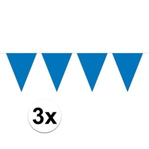 3x Mini vlaggetjeslijn slingers verjaardag blauw   -