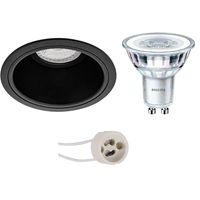 LED Spot Set - Pragmi Minko Pro - GU10 Fitting - Inbouw Rond - Mat Zwart - Verdiept - Ø90mm - Philips - CorePro 840 36D - 3.5W - Natuurlijk Wit 4000K