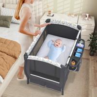 Draagbaar 4 In 1 Wiegje met Wieg Matras Luiertafel Muziekdoosje Verstelbaar Dak Opbergrekje Reistas voor Pasgeborene Baby 102 x 72 x 82 cm