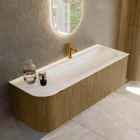 Badmeubel Mondiaz Kurve-Dlux | 135 cm cm | Meubelkleur Dusk | Wastafelkleur Ostra | Solid surface | Wasbak rechter zijde spoelbak | 1 kraangat
