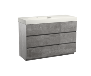 Storke Edge staand badmeubel 130 x 52 cm beton donkergrijs met Mata High asymmetrisch linkse wastafel in mat witte solid surface