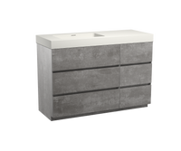 Storke Edge staand badmeubel 130 x 52 cm beton donkergrijs met Mata High asymmetrisch linkse wastafel in mat witte solid surface