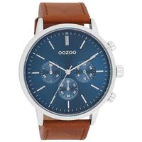 OOZOO C11200 Horloge Timepieces staal-leder zilverkleurig-bruin-blauw 50 mm