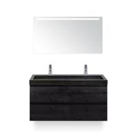 Maxx XL Badmeubelset 120 cm - Black Oak - Wastafel Lucca Enkel 2 kraangaten - met LED Spiegel
