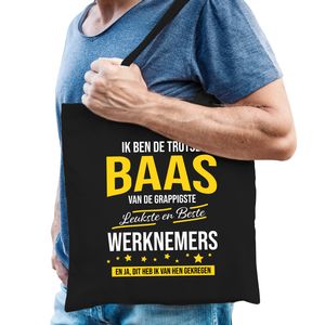 Trotse baas van de leukste werknemers katoenen cadeau tas zwart voor heren