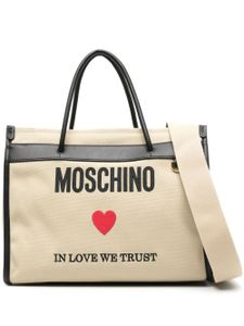 Moschino logo-embroidered canvas tote bag - Marron