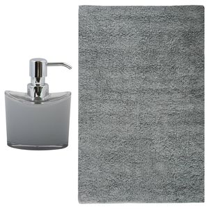 MSV badkamer droogloop mat/tapijt - Sienna - 40 x 60 cm - bijpassende kleur zeeppompje - lichtgrijs - Badmatjes