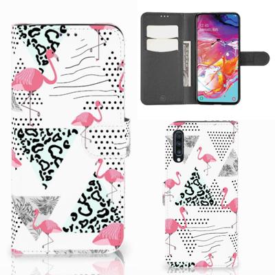 Samsung Galaxy A70 | Telefoonhoesje | Met pasjeshouder | Flamingo Triangle