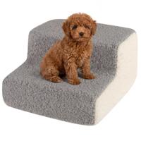 Hondenhelling met 2 Treden Flexibele Trap voor Huisdieren Antislipbodem en Afneembare Bekleding-Grijs en wit