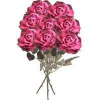 Kunstbloemen boeket roos Pascal - 8x - fuchsia - 65 cm - decoratie bloemen - thumbnail