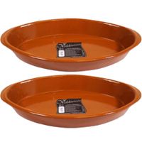 Set van 2x stuks tapas ovenschalen/serveerschalen ovaal terracotta Fontein 5 liter - thumbnail