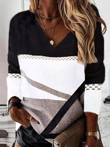 V neck Casual Striped Sweatshirt