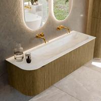 Badmeubel Mondiaz Kurve-Dlux | 145 cm cm | Meubelkleur Dusk | Wastafelkleur Ostra | Solid surface | Wasbak rechter zijde spoelbak | Zonder kraangat(en)