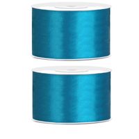 2x Hobby/decoratie turquoise satijnen sierlinten 3,8 cm/38 mm x 25 meter