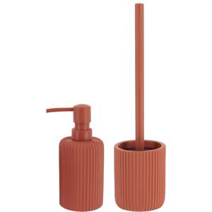 Tendance Badkamer accessoires set 2-delig - Polyresin - terracotta - geribbeld