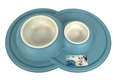HAPPY PET MAD ABOUT PETS VOERBAK / DRINKBAK VOLCANO DUBBEL LICHTBLAUW