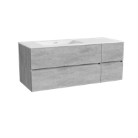 Storke Edge zwevend badmeubel 130 x 52 cm beton donkergrijs met Mata asymmetrisch linkse wastafel in solid surface mat wit