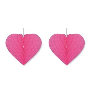 3x stuks fuchsia roze decoratie hartjes 28 cm