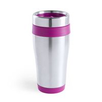 Warmhoudbeker/thermos isoleer&nbsp;koffiebeker/mok - RVS - zilver/roze - 450 ml - Thermosbeker - thumbnail