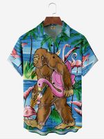 Wild Man Flamingo Chest Pocket Short Sleeve Hawaiian Shirt