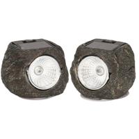 Cepewa LED lamp/spot - 2x - solar verlichting - steen vorm - LED - 13 x 9 cm - tuinverlichting
