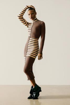 Gebreide jurk met hoge hals - BROWN - L