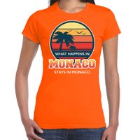 Monaco zomer t-shirt / shirt What happens in Monaco stays in Monaco oranje voor dames - thumbnail