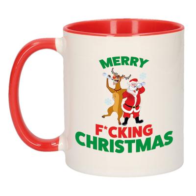 Kerst thema Koffiemok - Merry Fucking Christmas - 300 ml - keramiek - kerstcadeau - kerstmis - rood