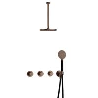 Hotbath Cobber - CB7067 - Inbouw Regendoucheset - Verouderd Messing - 2 Stopkranen - Thermostatisch - Plafondbuis 30 cm - Hoofddouche 200 mm - Ronde Handdouche 3 Standen - Waterbesparend