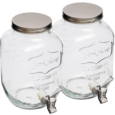 2x stuks - glazen drank dispenser 4 liter - met kunststof kraantje en schroefdeksel