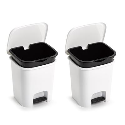 Plasticforte vuilvisbak Pedaalemmer - 2x - wit - 7,5 liter - 24 x 22 x 25 cm - kunststof - afval