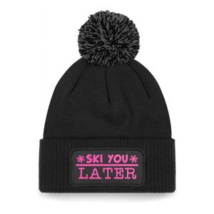 Wintersport muts met pompom - Ski You Later - zwart - glitters - one size - volwassenen - Apres ski