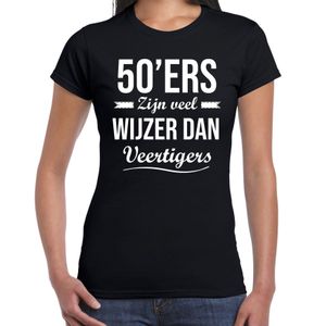50ers zijn veel wijzer dan veertigers verjaardags t-shirt zwart voor dames