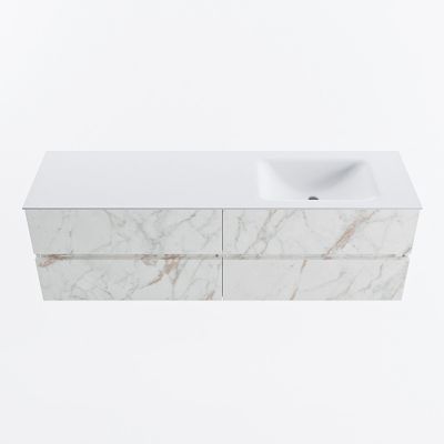 MONDIAZ VICA 160cm badmeubel onderkast Carrara 4 lades. Wastafel CLOUD rechts 1 kraangat, kleur Talc.