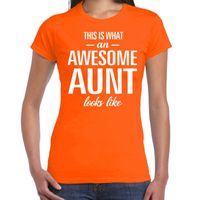 Awesome aunt / tante cadeau t-shirt oranje dames - thumbnail