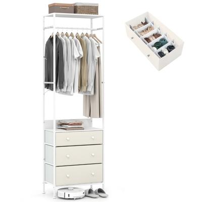 Kledingrek met Lades & 3-positie Hangstang & Opbergvakken Kast-organizer Wit