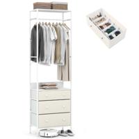 Kledingrek met Lades & 3-positie Hangstang & Opbergvakken Kast-organizer Wit