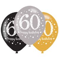 Ballonnen 60 Jaar Happy Birthday Zilver, Goud En Zwart