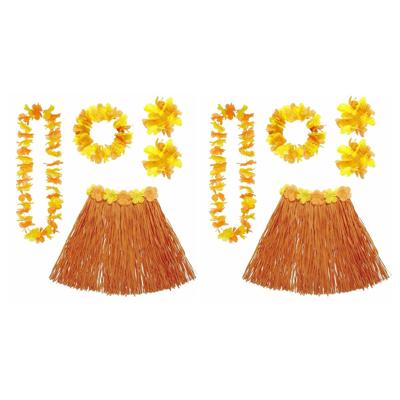 Widmann Hawaii verkleedset - 4x - voor dames - oranje - carnaval/themafeest