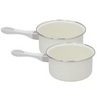 Melk en sauspannen set - 2x stuks - wit - D18 cm en D16 cm - emaille - steelpannen