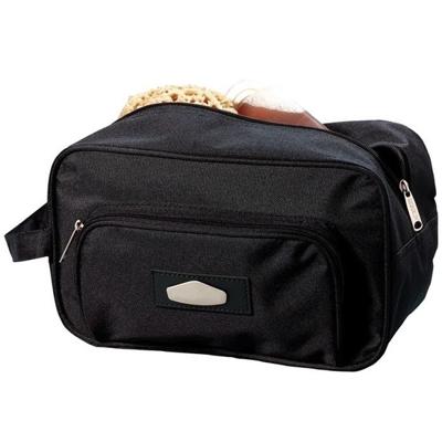 Glamour toilettas/make-up tas - zwart - met voorvakje - 30 x 17 x 13 cm - voor heren/dames