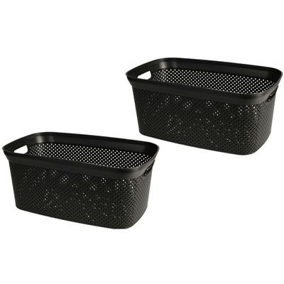 Wasmand van rotan gevlochten - 2x - zwart - kunststof - 35 liter - 35 x 53 x 23 cm Wasmand van rotan gevlochten - 2x - zwart - kunststof - 35 liter - 35 x 53 x 23 cm