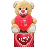 Licht bruine pluche knuffelbeer 30 cm incl. Valentijnskaart I Love You