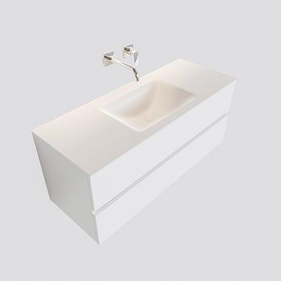 MONDIAZ VICA Badkamermeubelset - 120cm - 2 lades - wasbak Cloud midden - 0 kraangaten - solid surface talc PC75341072