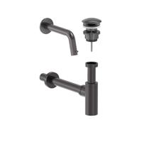 Fonteinkraan Combiset MAY Stilo Wandmodel Fonteinkraan, Designplug Always Open & Designsifon Geborsteld Carbon Black PVD