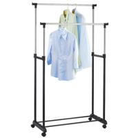 Mobiel kledingrek dubbele stang - zwart/chroom - verstelbaar 100 tot 170 cm - met wielen