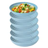 Rond bord/camping - 6x - diep bord - D19 cm - blauw - kunststof - onbreekbaar servies Rond bord/camping - 6x - diep bord - D19 cm - blauw - kunststof - onbreekbaar servies